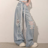 Neue trendige High-Jeans mit Spitzenlöchern für Damen