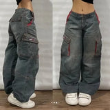 Y2K Embroidered Wide-Leg Jeans