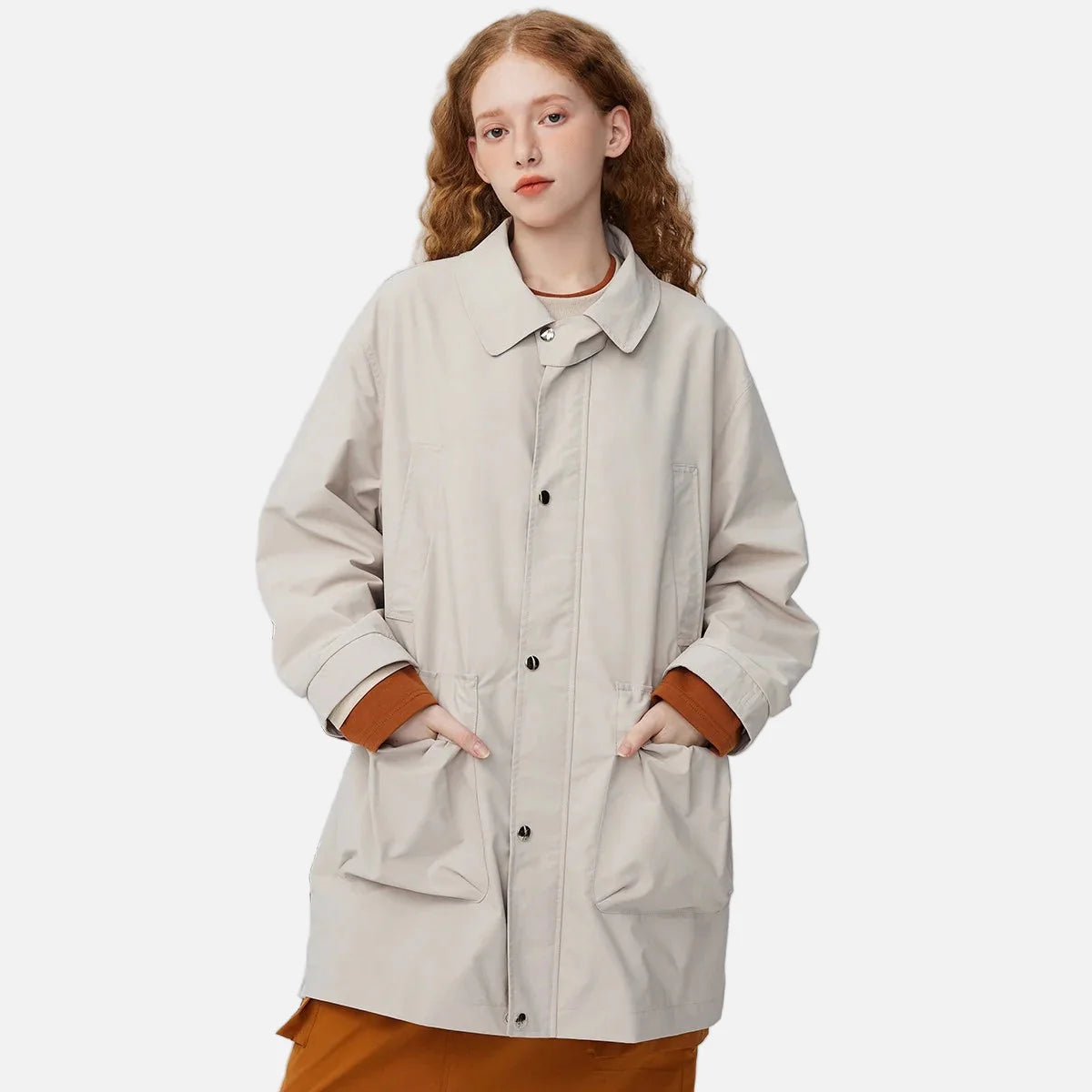 Y2K Trenchcoat im britischen Stil, mittellang, winddicht