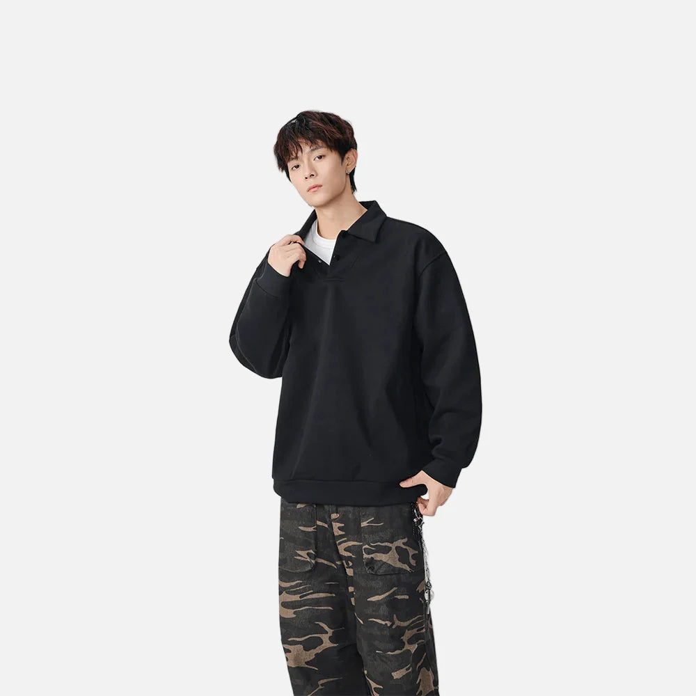 Classic Casual Long Sleeve Polo Sweatshirt