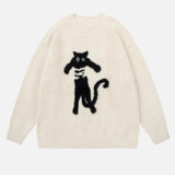 Gemütlicher Strickpullover mit japanischem Cartoon-Katzenmotiv