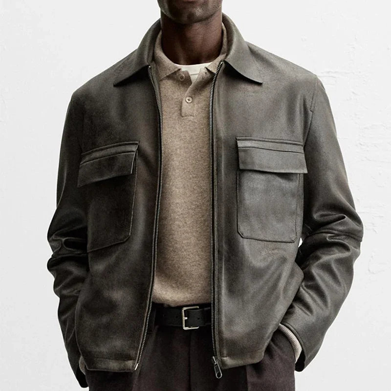 Veste en cuir PU noir slim fit