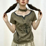 Grunge Y2K Patchwork Halter Women's T-Shirt