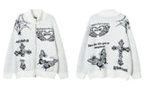 Y2K Knitted Butterfly Double Zip Up Sweater