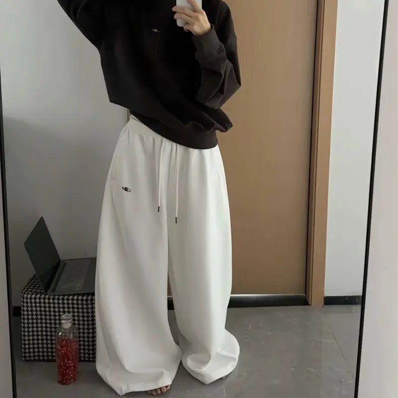 블랙 한국 오버사이즈 하이웨이스트 팬츠