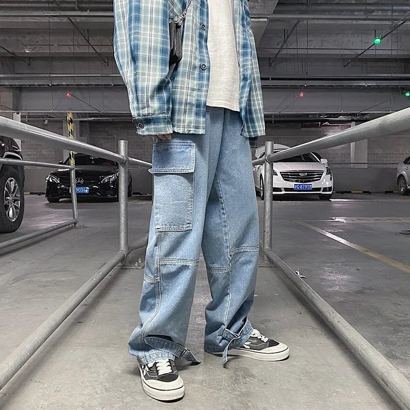 루즈핏 스트레이트 배기 카고 청바지