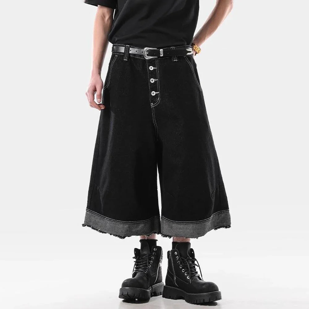 Vintage Washed Raw Edge Cropped Denim Jorts