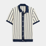 Stilvoller gestreifter Strick-Polo-Cardigan