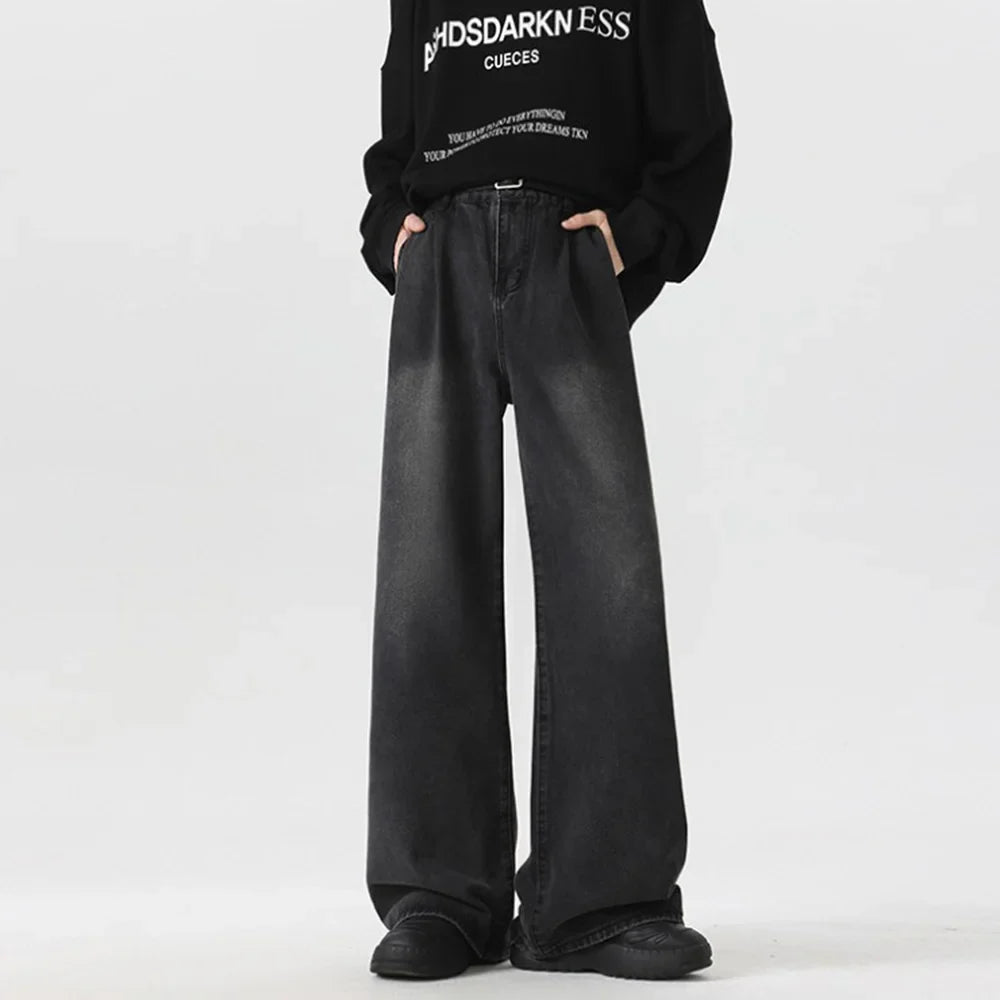 Hochwertige, einfarbige Straight Baggy Jeans