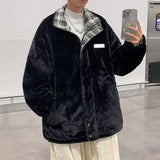 Wendbare, warme Doppelwolljacke mit Kunstpelz