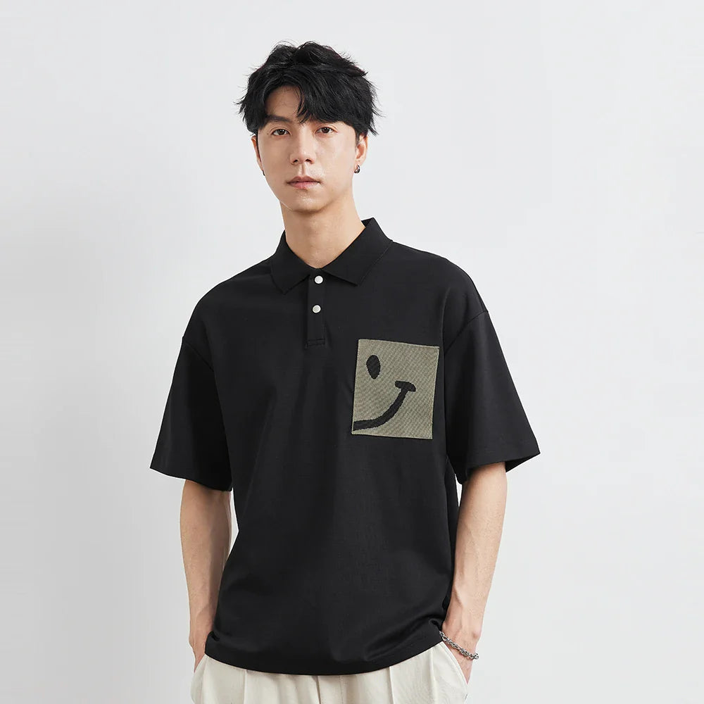 Polo-Sommer-T-Shirt mit farbigem Smiley-Cartoon-Motiv