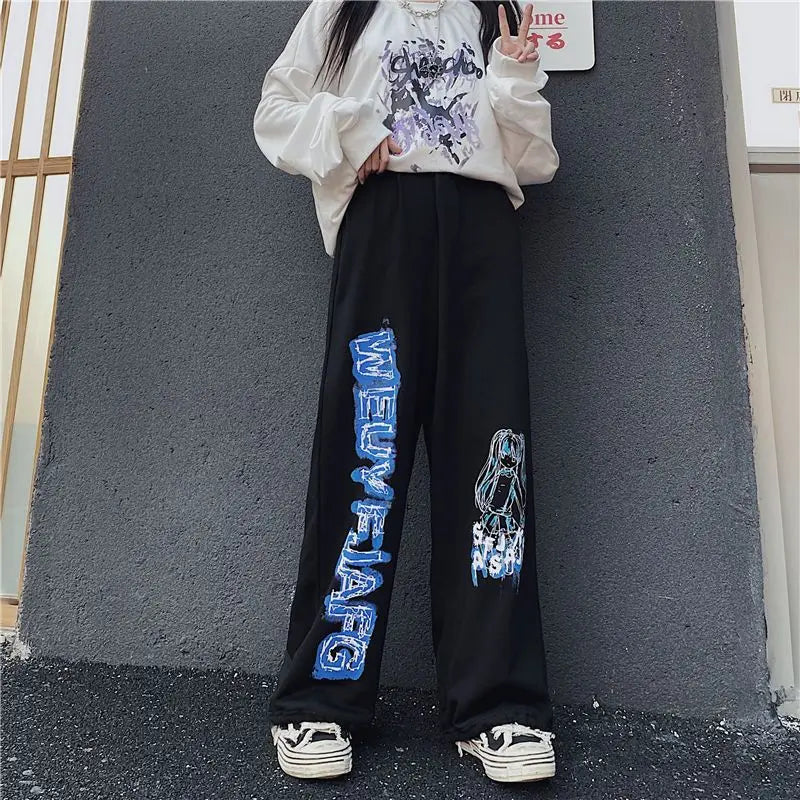 Oversize-Jogginghose mit Retro-Anime-Print