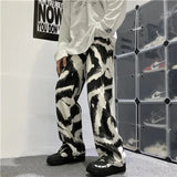 Zebra Printed Wide Leg Denim Jeans