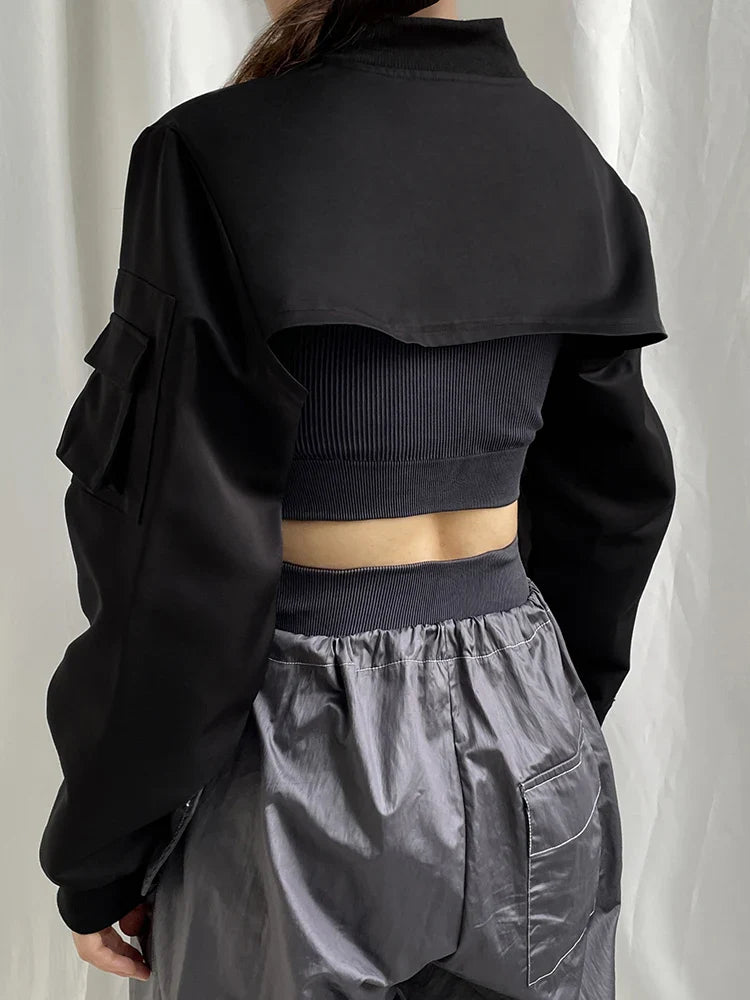 Women Edgy Punk Zip-Up Cargo Jacket