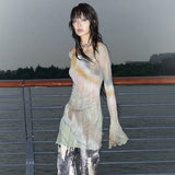 Grunge Y2K Tie-Dye Mesh Women's Top