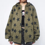 Gothic Stars Print Zip Up Sweatshirt
