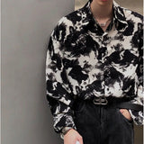 Chemise longue décontractée style coréen foncé à motifs à l'encre