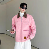 Korean Style Pink Turn-Down Collar Denim Jacket