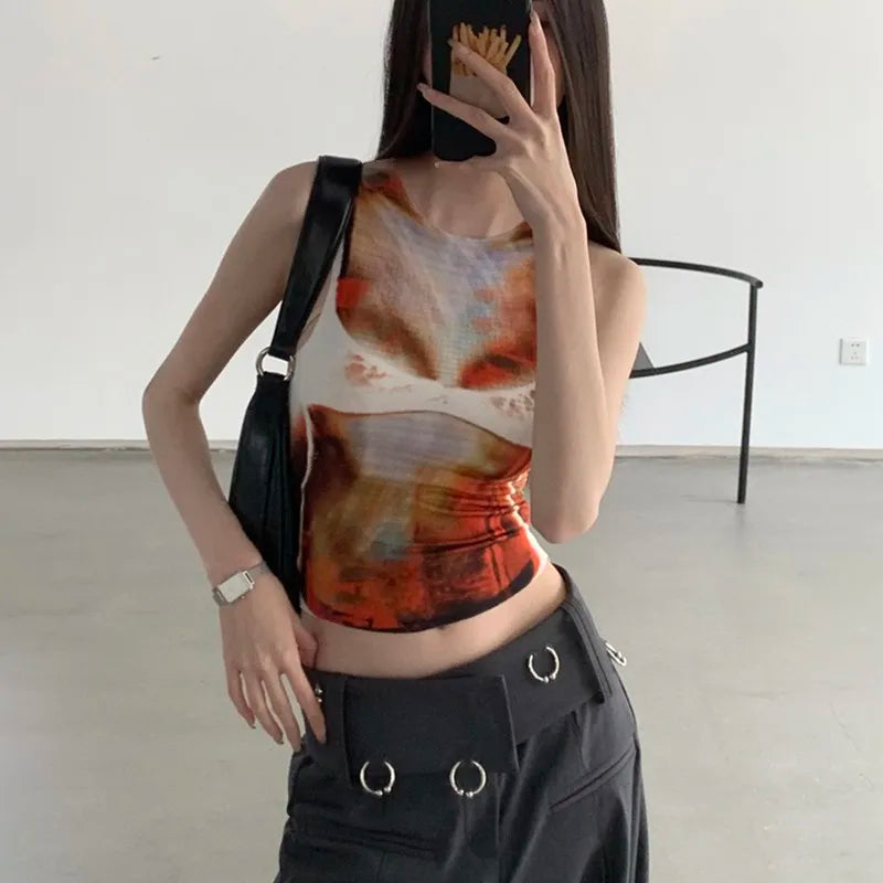 Grunge Y2K Cyber Tie-Dye Crop Women's Tank Top