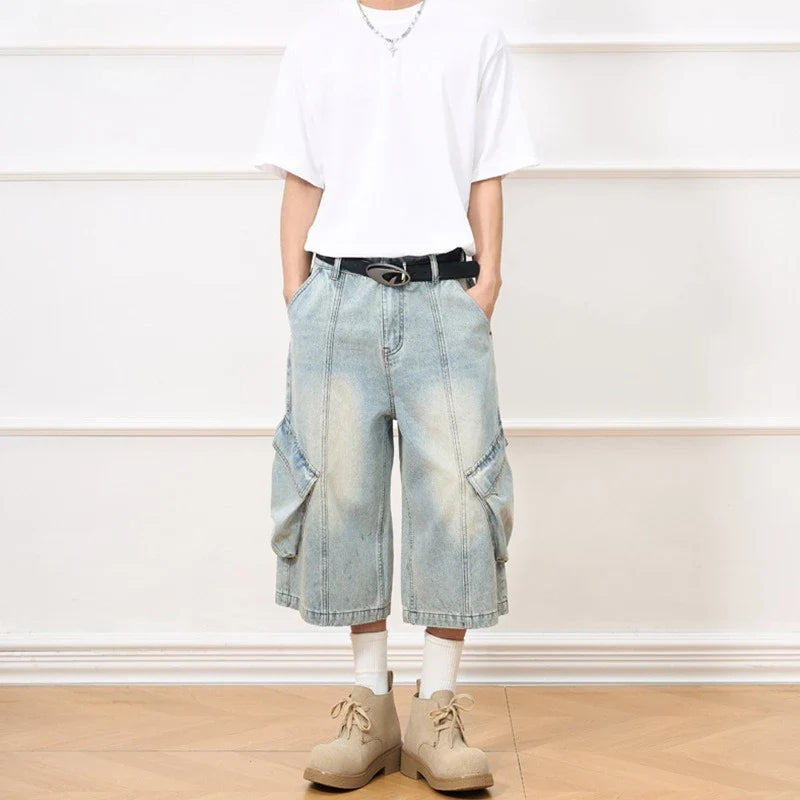 Distressed Vintage Summer Denim Cargo Jorts