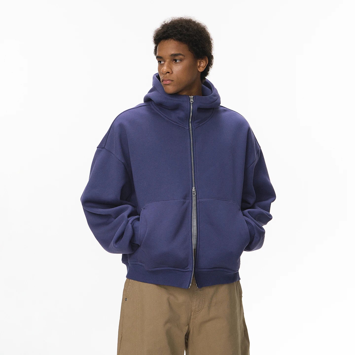 Curved Sleeve Boxy Men’s Fleece Hoodie Jacket