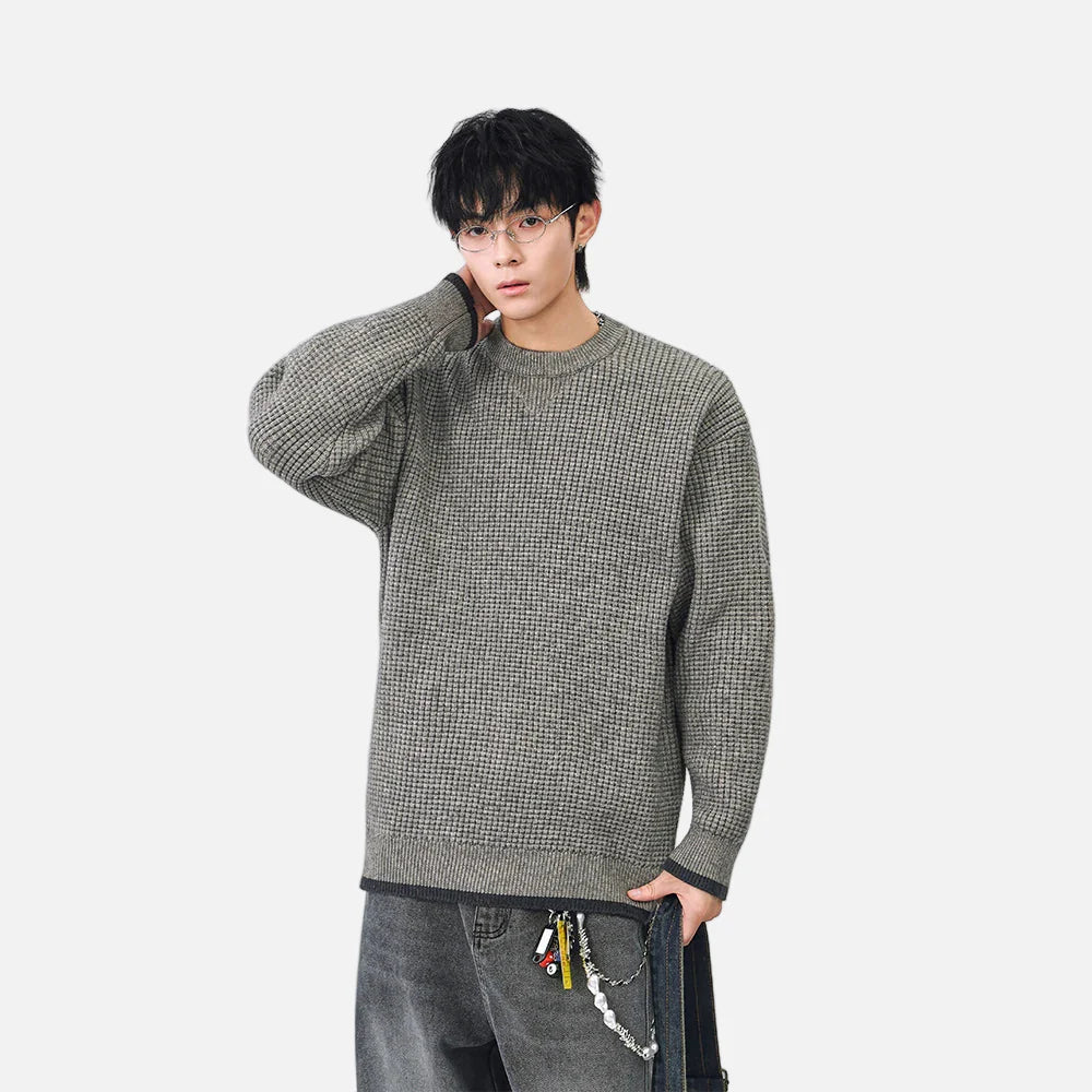 Y2K Cozy Crew Neck Waffle Knit Sweater
