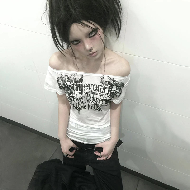 Grunge Y2K Tattoo Print Women's T-Shirt