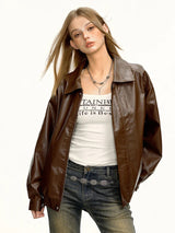 Women Cool High End Solid Color Leather Jacket