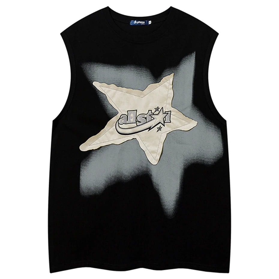 Y2K Star Patchwork Oversized Vest