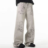 Jeans im Used-Look mit amerikanischem Retro-Graffiti-Print