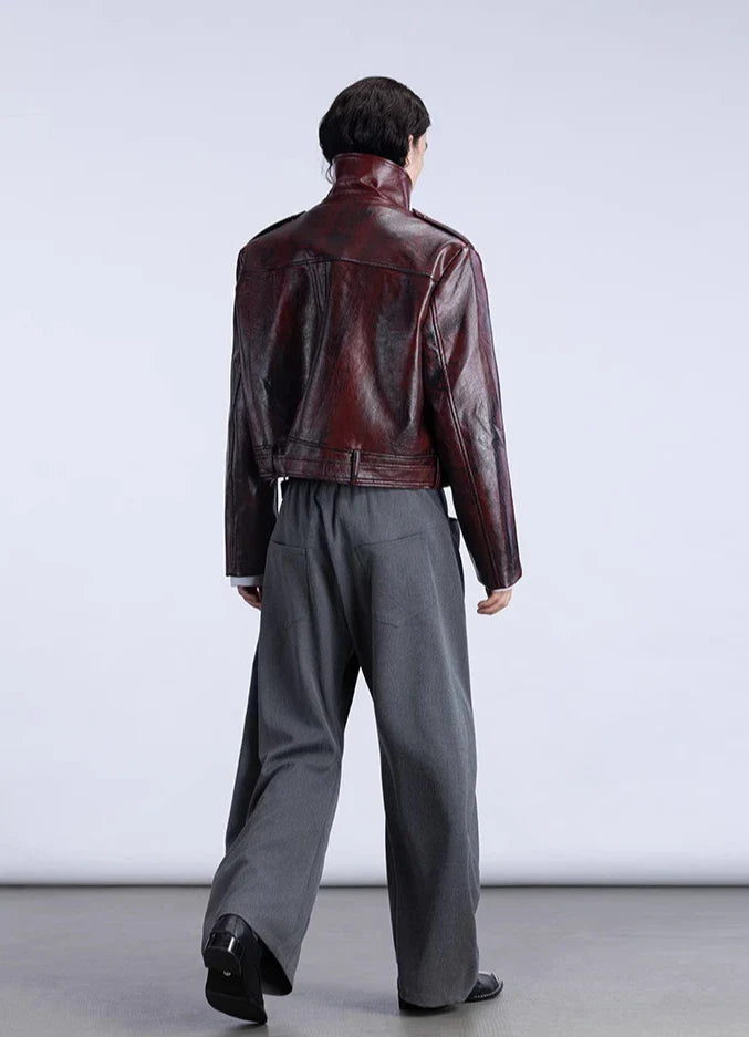 Classic Red Stylish Locomotive Leather Jacket