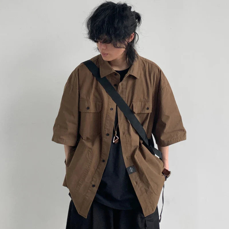 Chemise japonaise vintage ample à manches courtes