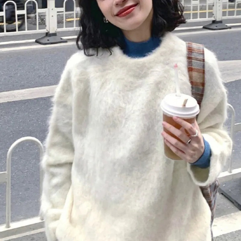Cozy White Knit Long Sleeve Sweater