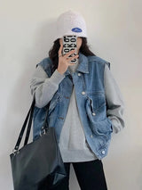 Blue Retro Loose Workwear Denim Jacket