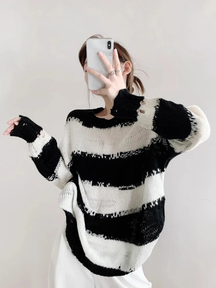 Bequemer, kuscheliger gestreifter Mohairpullover für Damen