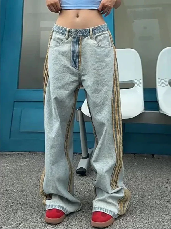 Street Edge Line Kontraststreifen-Jeans mit weitem Bein