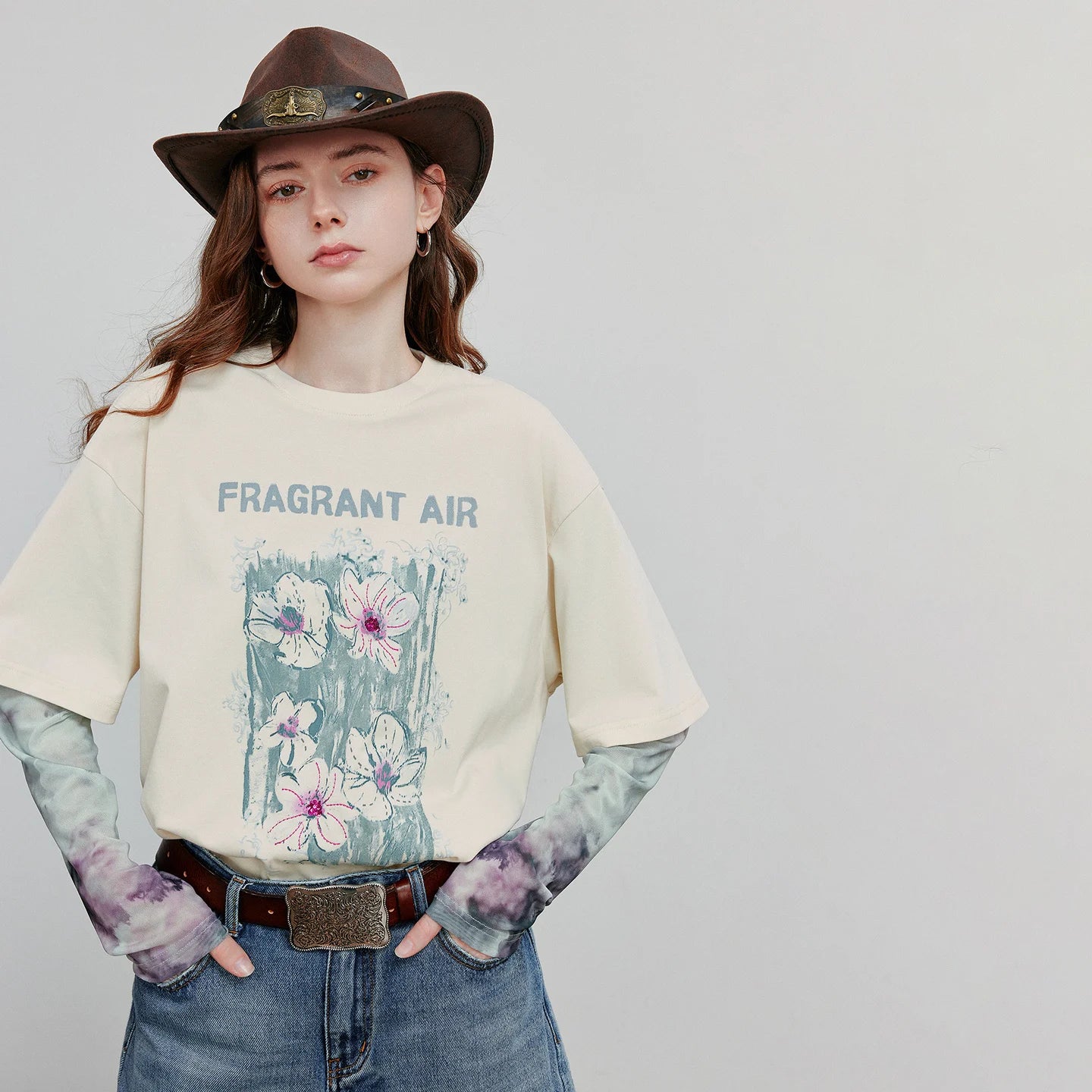 Long Sleeve Splicing Bead Floral Sweatshirt