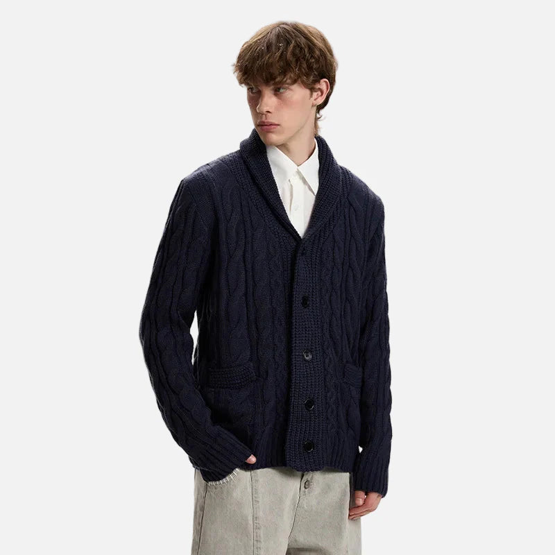 Elegante, strukturierte, einfarbige Strickjacke