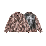Y2K Unisex Colorful Retro Tie Dye Suede Denim Jacket