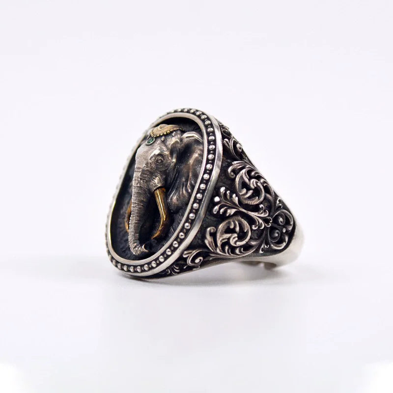 Vintage Thai Silver Elephant Cuff Ring