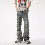 Sportlich-elegante Graffiti-Jeans im lässigen, geraden Retro-Stil