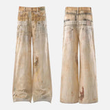 American Style Double Waistband Dirty Dying Jeans