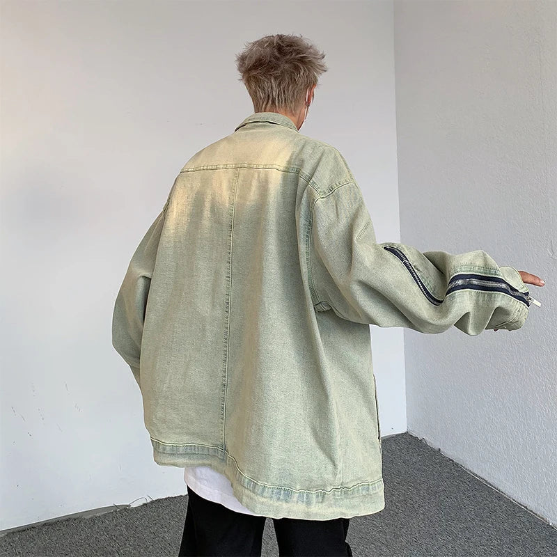 Retro Streetwear Washed Distressed Denim Jacket