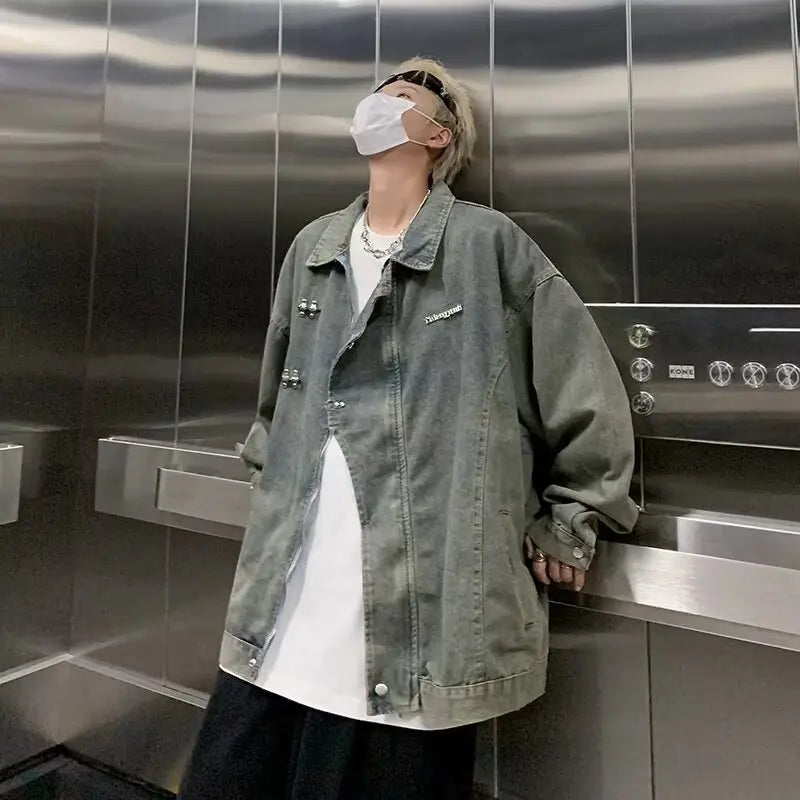 Streetwear Vintage Distressed Zippers Denim Jacket