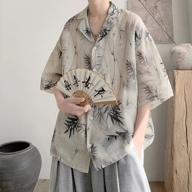 Japanisches Vintage-Hemd im nationalen Trend, locker geschnitten, aus Eisseide