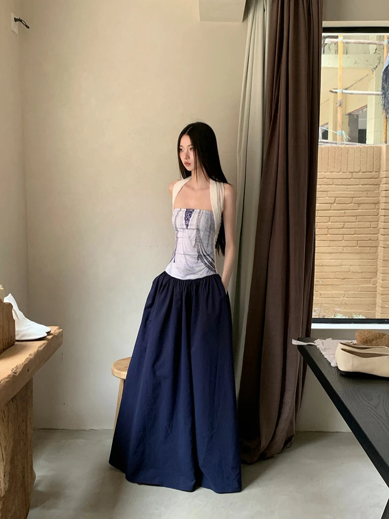 Designer Backless Patchwork Halter Long Women’s Dress