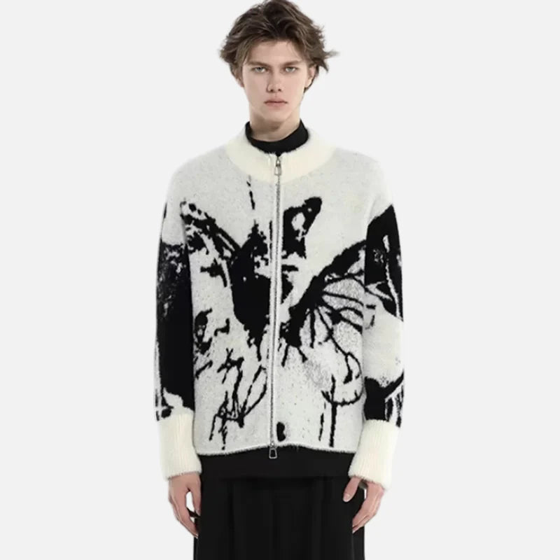 Gilet en maille déchirée à motif papillon