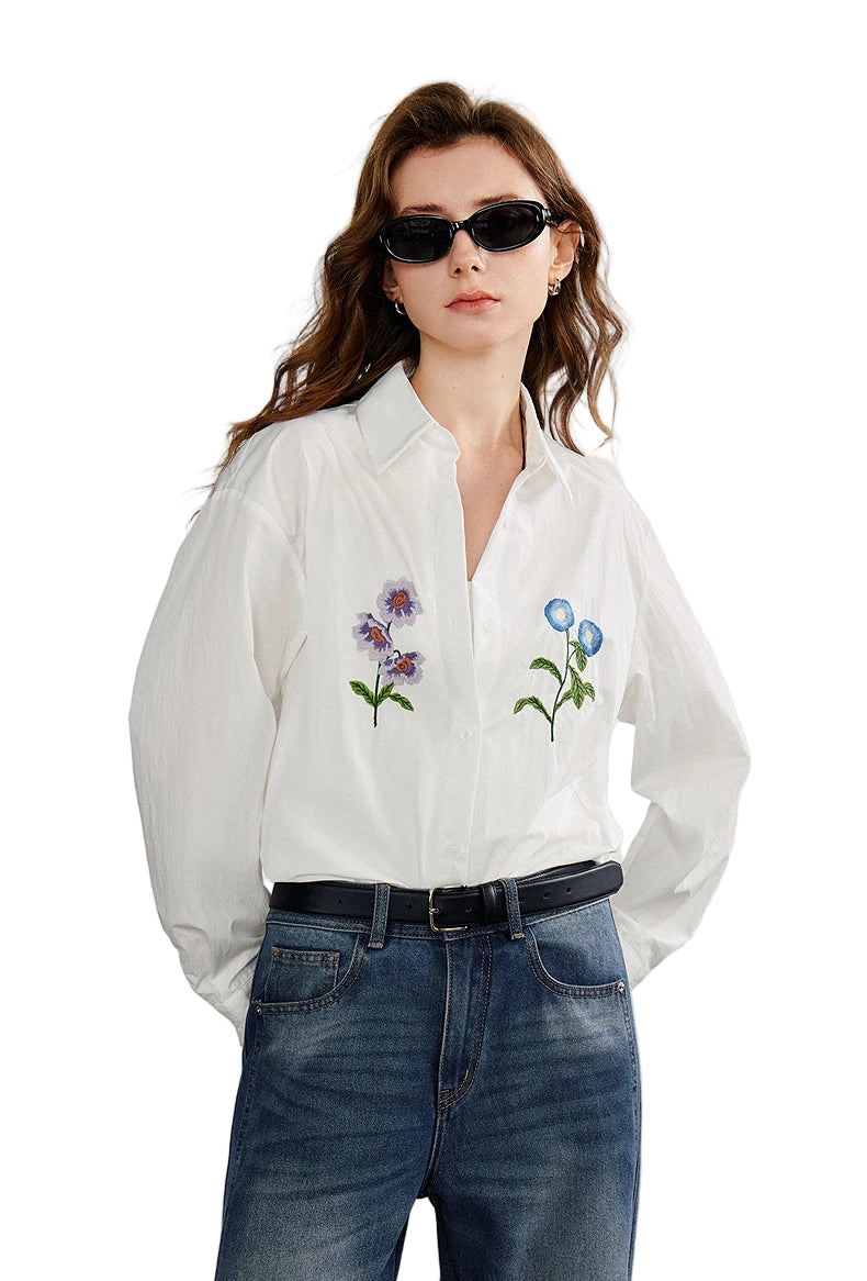 Floral Embroidered White Women’s Blouse
