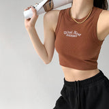 Kurzes Tanktop mit gestrickter Buchstabenstickerei