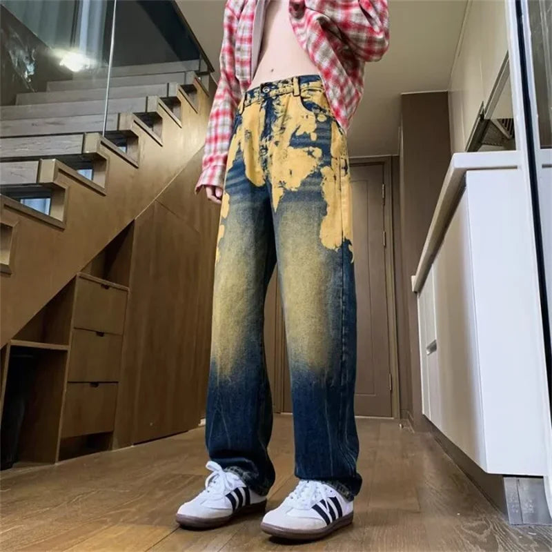 Jeans vintage streetwear dégradés tie-dye délavés